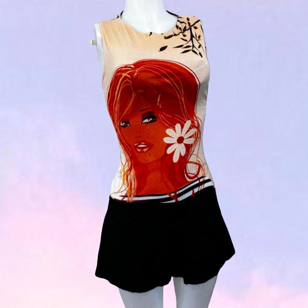 Vintage 90s y2k custo barcelona graphic face print mini dress